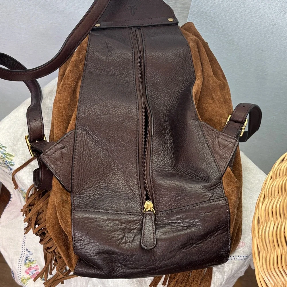 Frye Clara Fringed Brown Suede Shoulder Bag - Picture 7 of 10